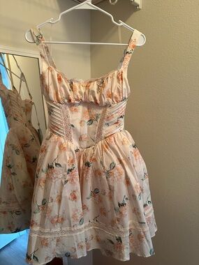 House of CB KIMME Peach Floral Rose Print Cotton Mini Dress